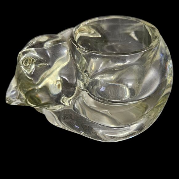 Avon Sleeping Cat Glass Votive Candle Holder Clear Figurine Vintage - Picture 1 of 7